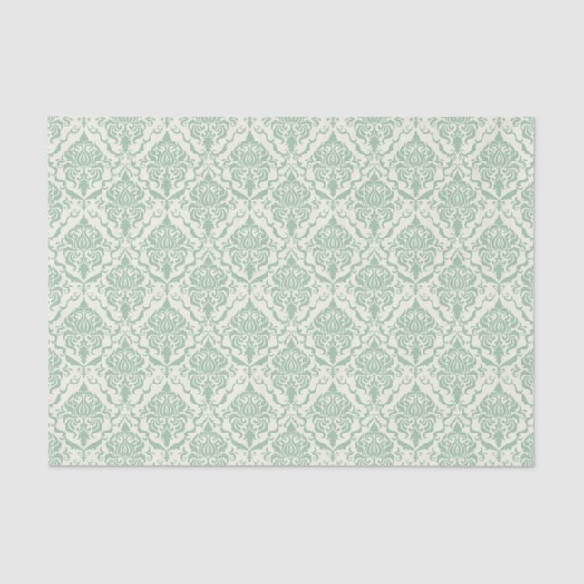 Papier Mousseline Motif de Damas vert pâle (Recto)