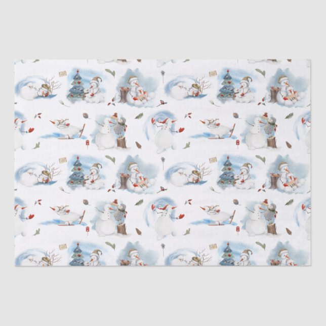 Papier Mousseline Motif de dessin amusant hiver Snowman enfants (Recto)