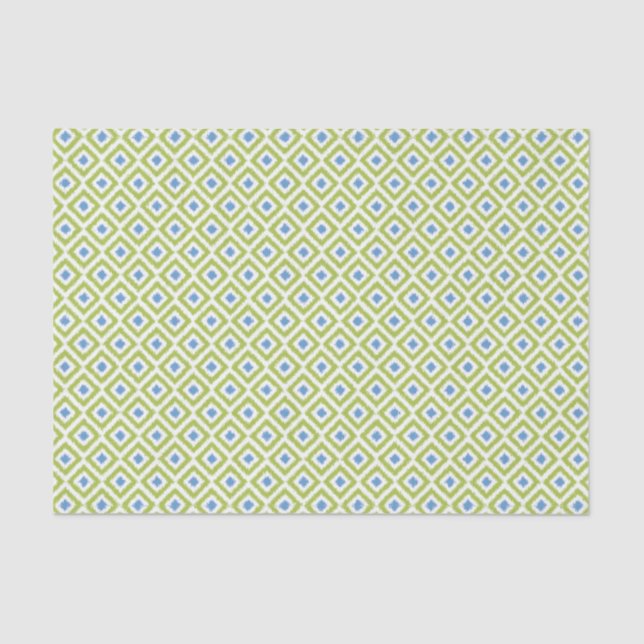 Papier Mousseline Motif de diamants d'Ikat vert et bleu (Recto)