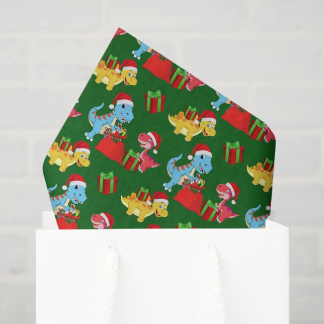 Papier Mousseline motif de dinosaure carrelé de Noël (Sac cadeau)