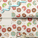 Papier Mousseline Motif de Donut rétro Blanc<br><div class="desc">Mignonne, beigne motif avec différents styles de beignets, certains glacé avec glaçage rose, vert, bleu, blanc ou chocolat. Certains beignets ont des arrosages et d'autres sont cassés. Ce motif rétro, glacé, en beignet est sur un arrière - plan blanc, et il est idéal pour dérouter les fournitures artisanales et l'emballage...</div>