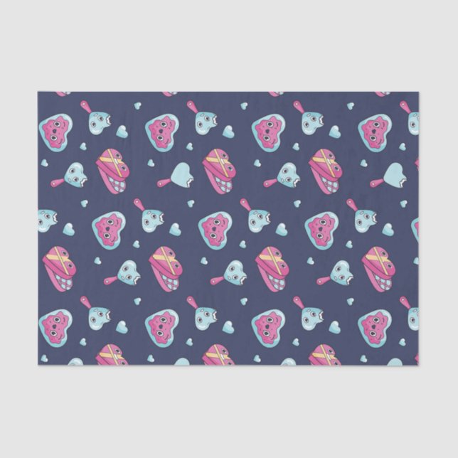 Papier Mousseline Motif de doodle d'amour de la Saint-Valentin rose  (Recto)