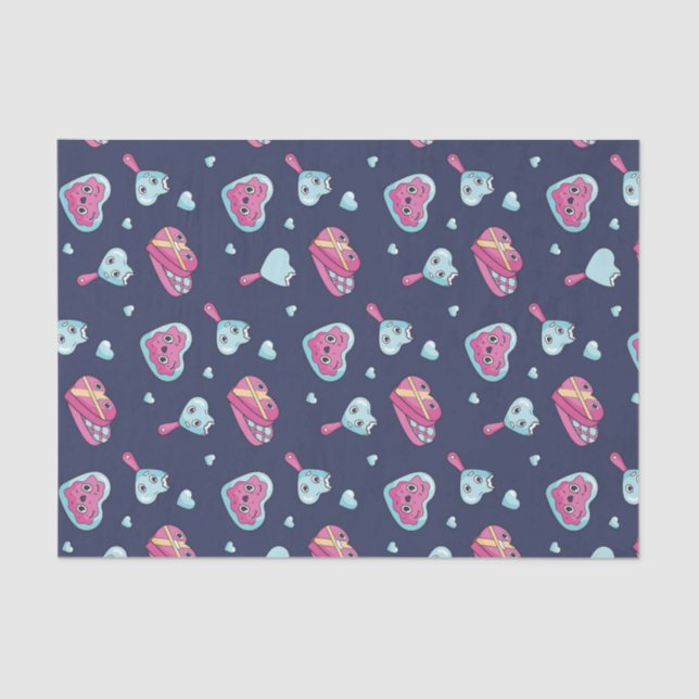 Papier Mousseline Motif de doodle de la Saint-Valentin rose bleu mig (Recto)