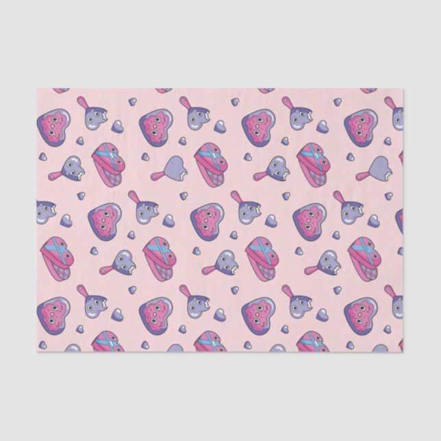 Papier Mousseline Motif de doodle rose violet pour la Saint-Valentin (Recto)