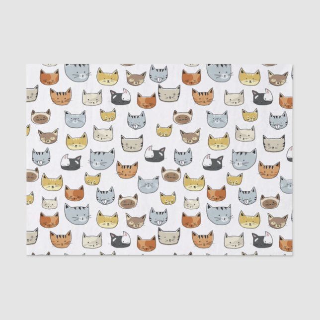 Papier Mousseline Motif de Doodle visage de chat (Recto)
