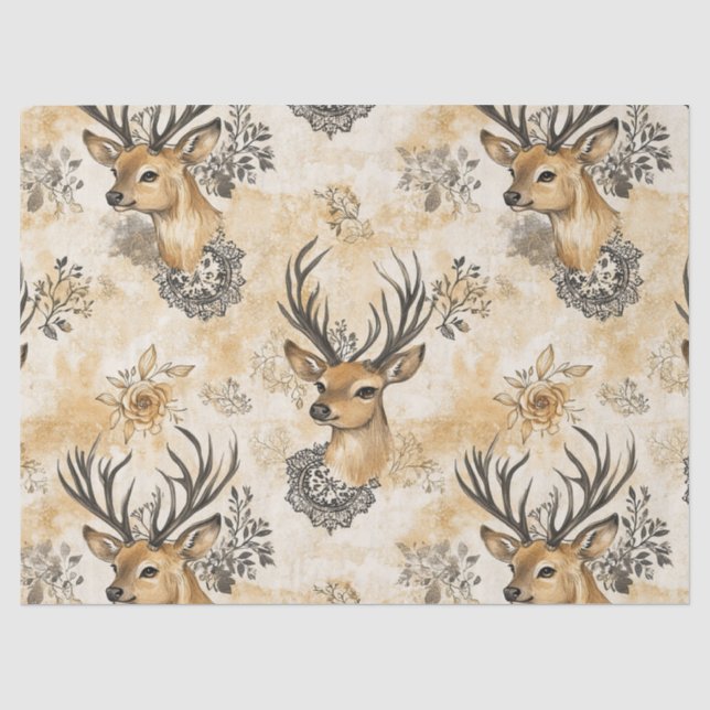 Papier Mousseline Motif de faon de la forêt rustique (Recto)
