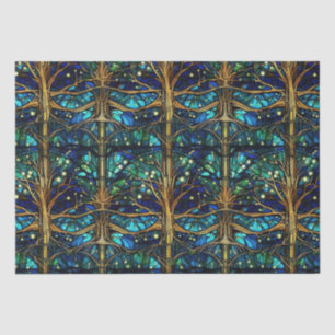 Papier Mousseline Motif de faux vitrail Forêt Vert Émeraude