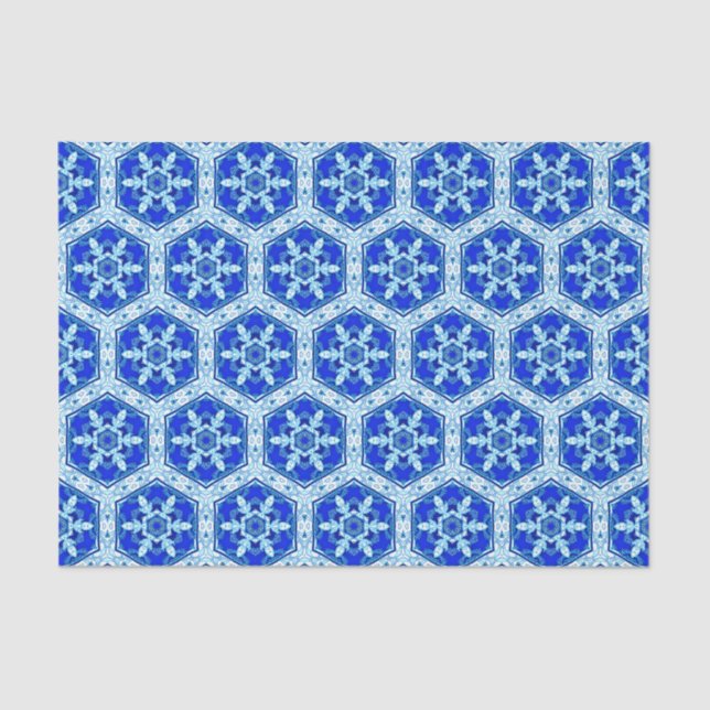 Papier Mousseline Motif de fermeture de flocon de neige - Bleu et bl (Recto)