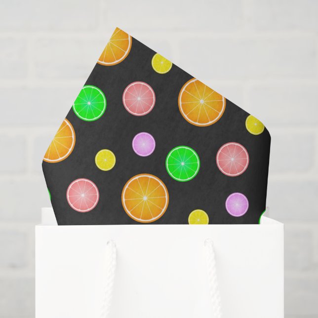 Papier Mousseline Motif de fête estivale orange citron vert pamplemo (Sac cadeau)