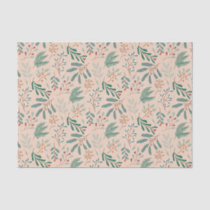 Papier Mousseline Motif de feuillage de Noël vert crème