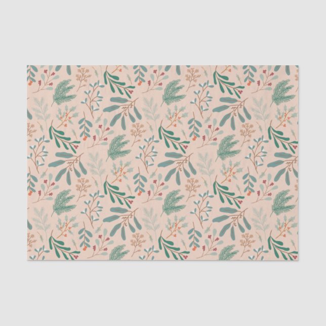Papier Mousseline Motif de feuillage de Noël vert crème (Recto)