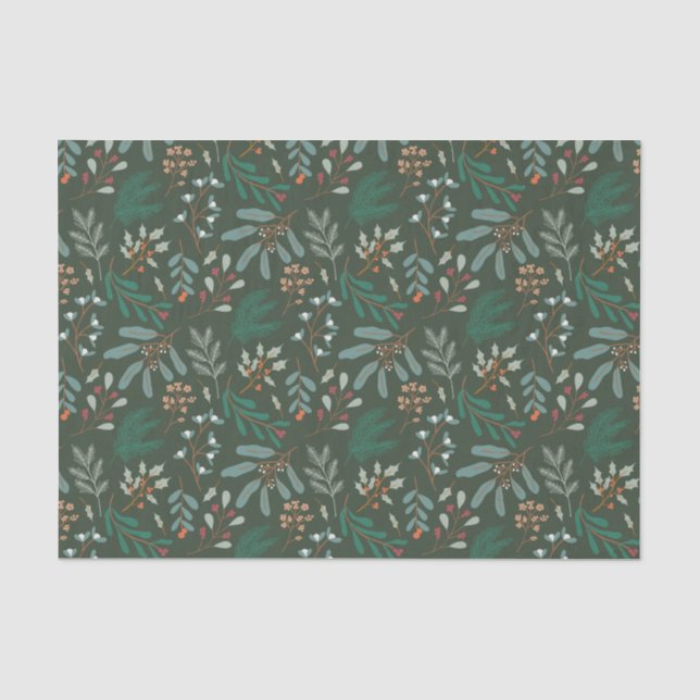Papier Mousseline Motif de feuillage de Noël vert rustique (Recto)