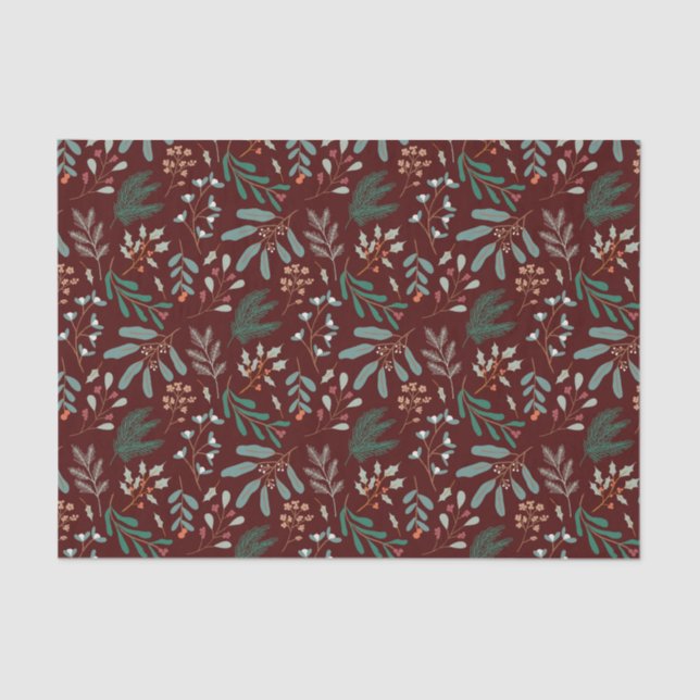 Papier Mousseline Motif de feuillage rouge rustique (Recto)