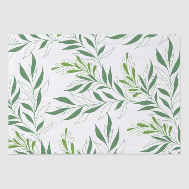 Papier Mousseline Motif de feuillage verdoyant Élégant vert et blanc (Recto)