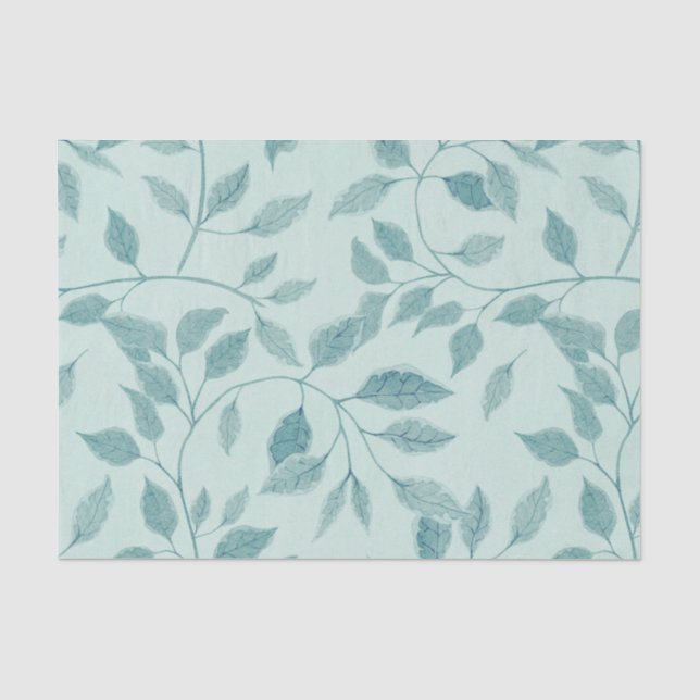 Papier Mousseline Motif de feuille turquoise clair (Recto)