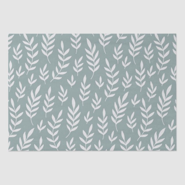 PAPIER MOUSSELINE MOTIF DE FEUILLE VERTE DE SAGE BOTANIQUE MINIMALIS (Recto)