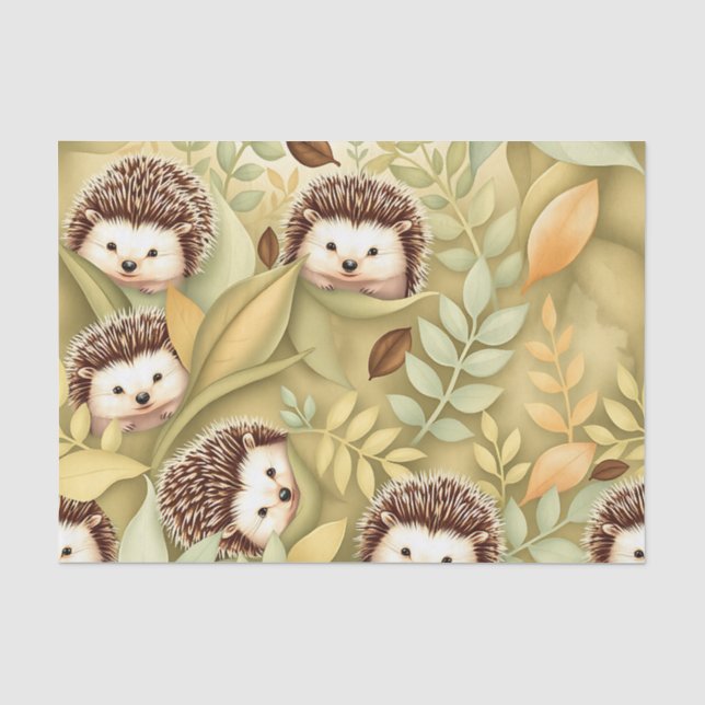 Papier Mousseline Motif de feuilles d'automne de hérisson mignon (Recto)