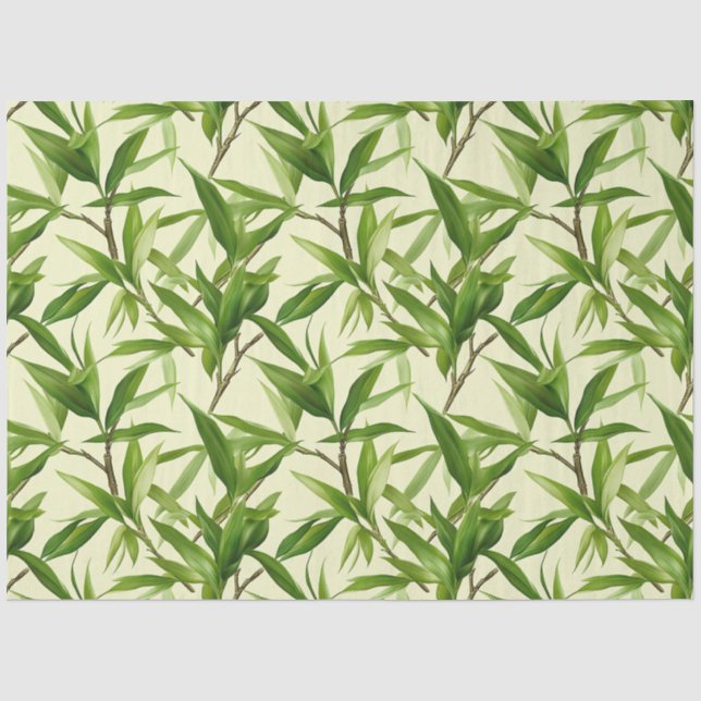 Papier Mousseline Motif de feuilles de bambou vert Découpage (Recto)