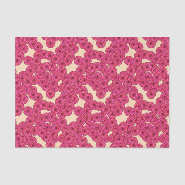 Papier Mousseline Motif de fleur d'art déco - rose-foncé et pêche (Recto)