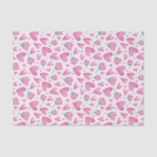 Papier Mousseline Motif de fleur de cœur rose pour la Saint-Valentin (Recto)