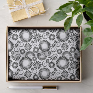 Papier Mousseline Motif de fleur en spirale rétro noir et blanc mini