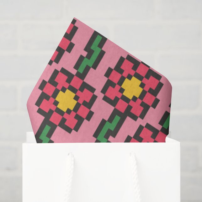 Papier Mousseline Motif de fleur pixel 8 bits (Sac cadeau)