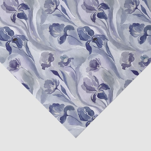 Papier Mousseline Motif de fleurs abstraites Iris indigo violet (Détail)