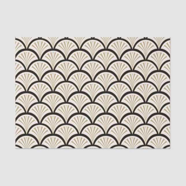 Papier Mousseline Motif de fleurs Art déco beige et noir (Recto)