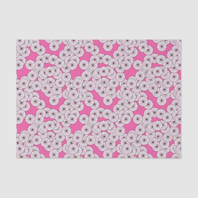 Papier Mousseline Motif de fleurs Art déco - blanc sur rose (Recto)