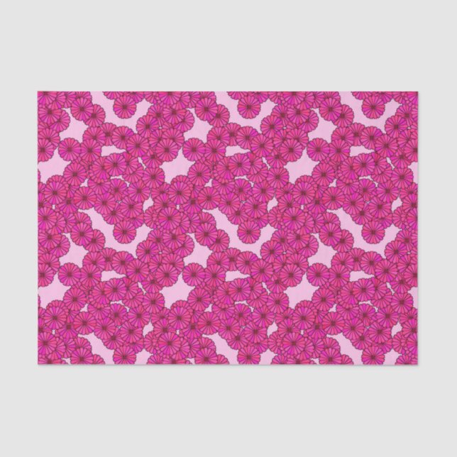 Papier Mousseline Motif de fleurs Art Déco - magenta sur rose (Recto)