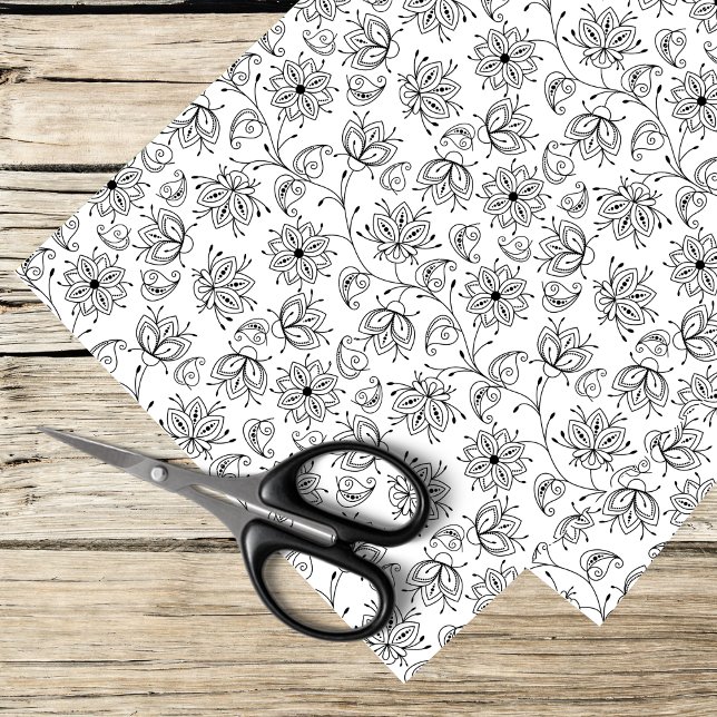 Papier Mousseline motif de fleurs blanches et noires (Créateur téléchargé)