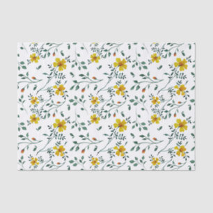 Papier Mousseline Motif de fleurs de printemps jaune très délicat