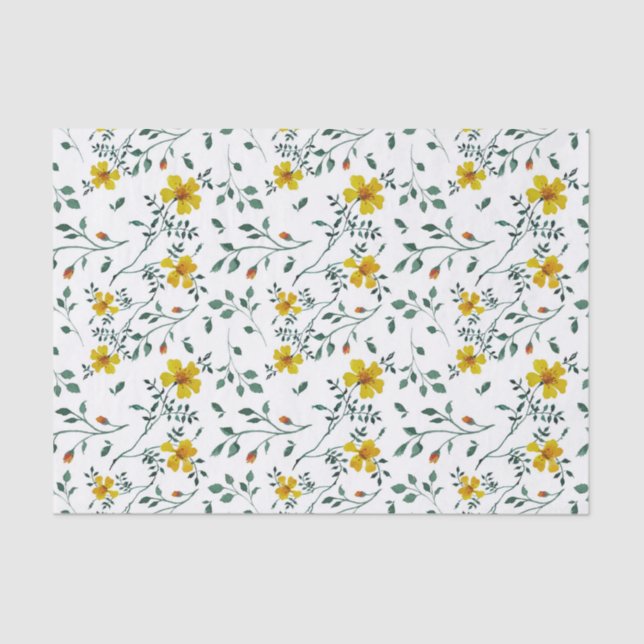 Papier Mousseline Motif de fleurs de printemps jaune très délicat (Recto)