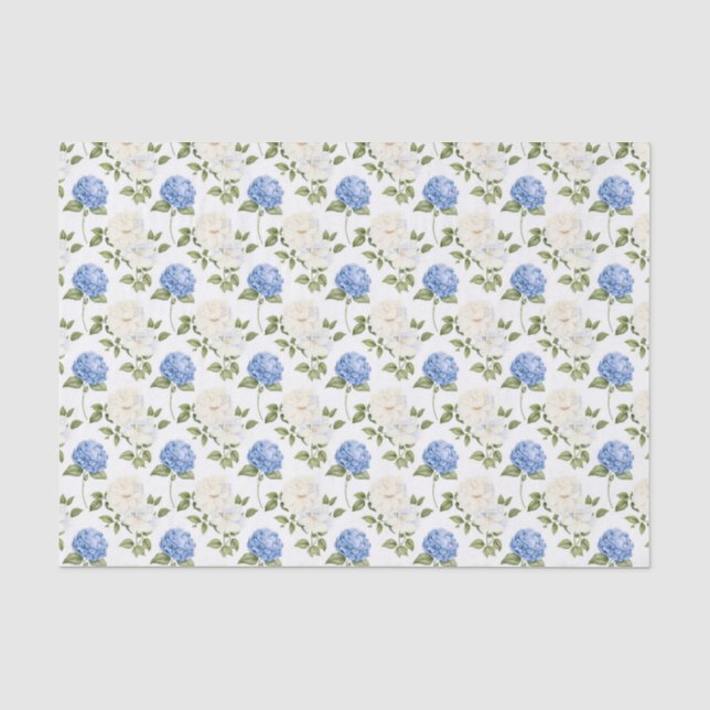 Papier Mousseline Motif de fleurs d'hydrangea bleues élégantes  (Recto)