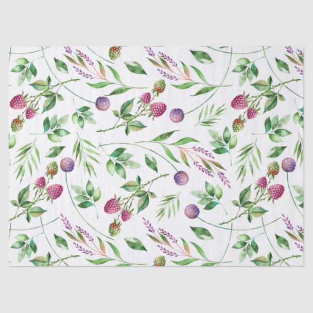 Papier Mousseline Motif de fleurs et baies violettes délicates (Recto)