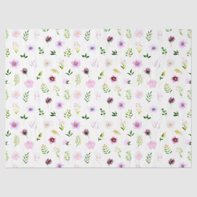 Papier Mousseline Motif de fleurs et de feuillage violets (Recto)
