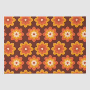 Papier Mousseline Motif de fleurs orange bohème hippie rétro groovy
