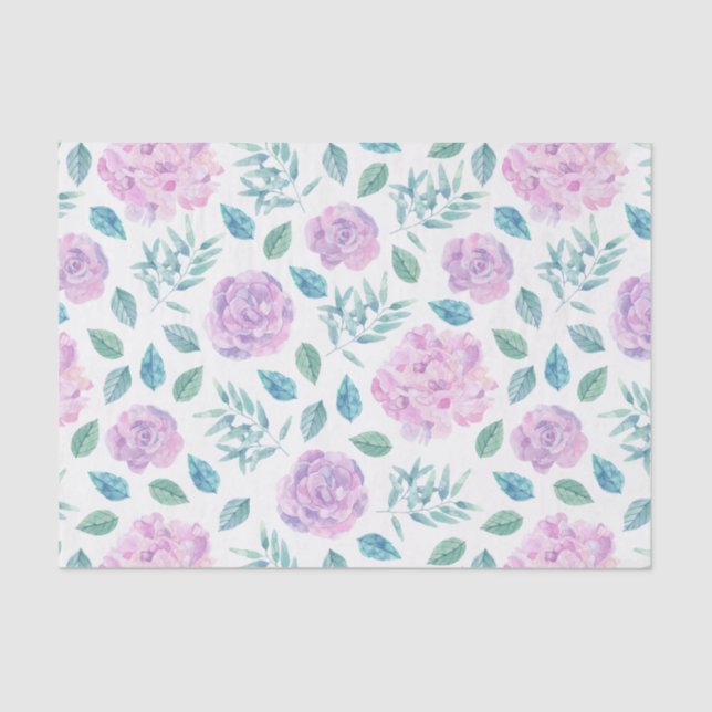 Papier Mousseline Motif de fleurs rose clair et violet (Recto)