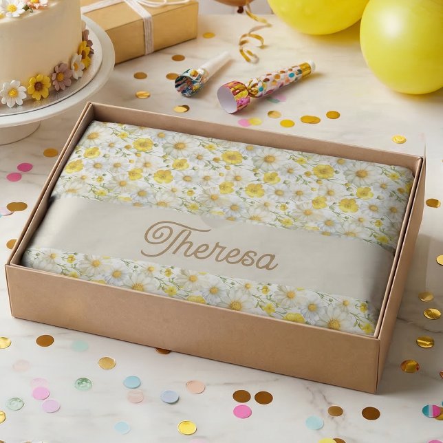 Papier Mousseline Motif de fleurs sauvages à l'aquarelle jaune  (Créateur téléchargé)