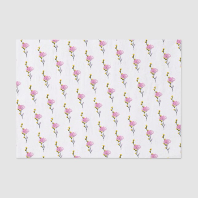 Papier Mousseline Motif de fleurs sauvages rose et jaune, floral sim (Recto)