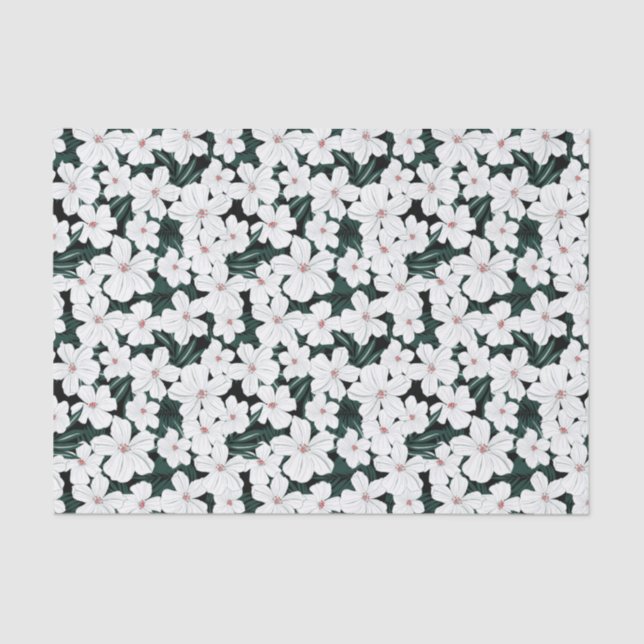 Papier Mousseline Motif de fleurs tropical blanc (Recto)