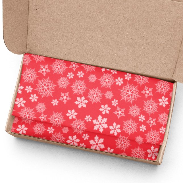 Papier Mousseline Motif de flocon de neige rouge et blanc de Noël (Red and white snowflake pattern tissue paper.)