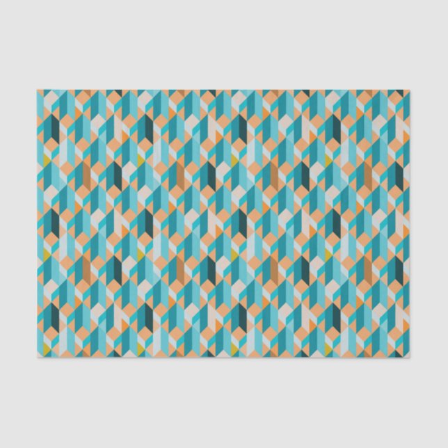 Papier Mousseline Motif De Formes Turquoises Et Oranges (Recto)