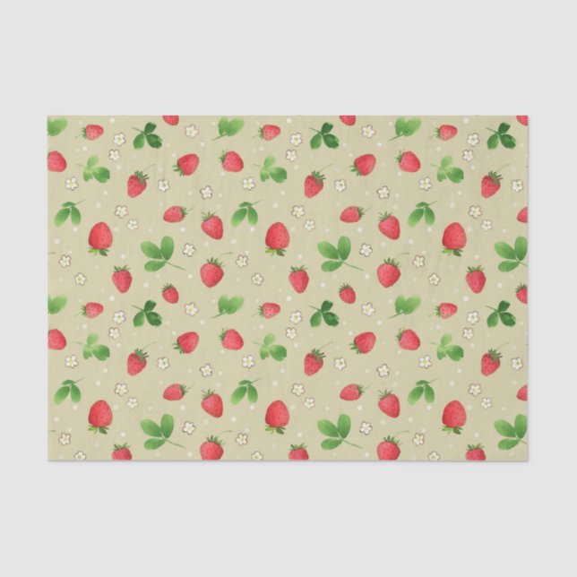 Papier Mousseline Motif de fraises d'aquarelle (Recto)