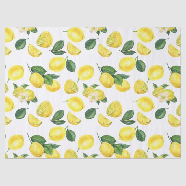 Papier Mousseline Motif de fruits aux citrons jaunes (Recto)