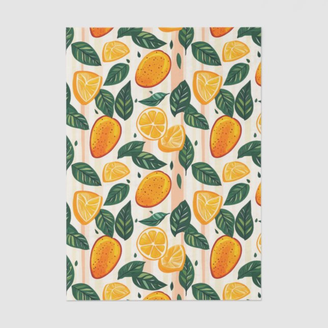 Papier Mousseline Motif de fruits d'agrumes avec Feuilles verts (Recto)
