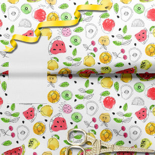 Papier Mousseline Motif de fruits d'été Blanc