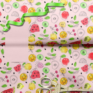 Papier Mousseline Motif de fruits d'été   Rose clair
