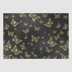 Papier Mousseline Motif de glam or et papillons noirs