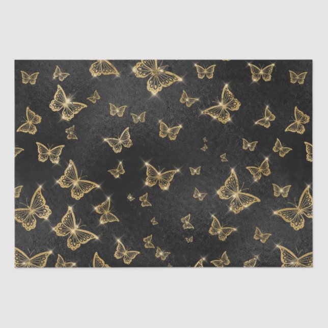 Papier Mousseline Motif de glam or et papillons noirs (Recto)